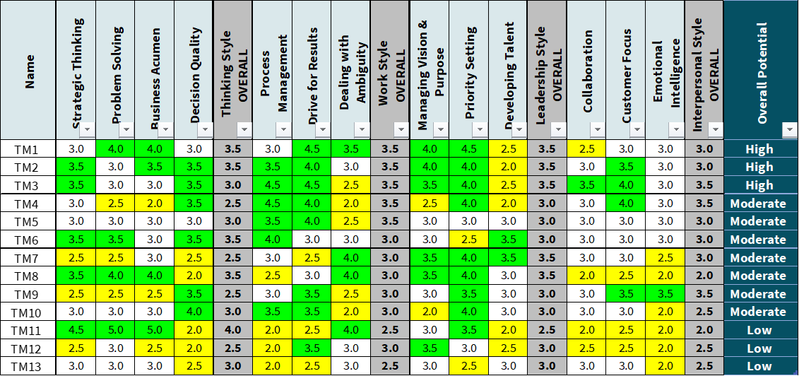 Talent Review Group Ratings PCI