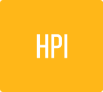 A yellow background with the letters hpi